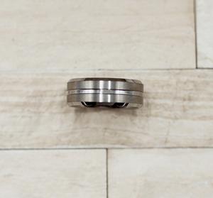 Double Brushed Silver Stripe Tungsten Ring
