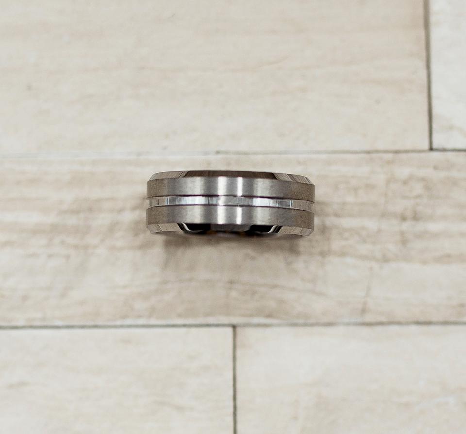 Double Brushed Silver Stripe Tungsten Ring