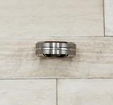 Double Brushed Silver Stripe Tungsten Ring
