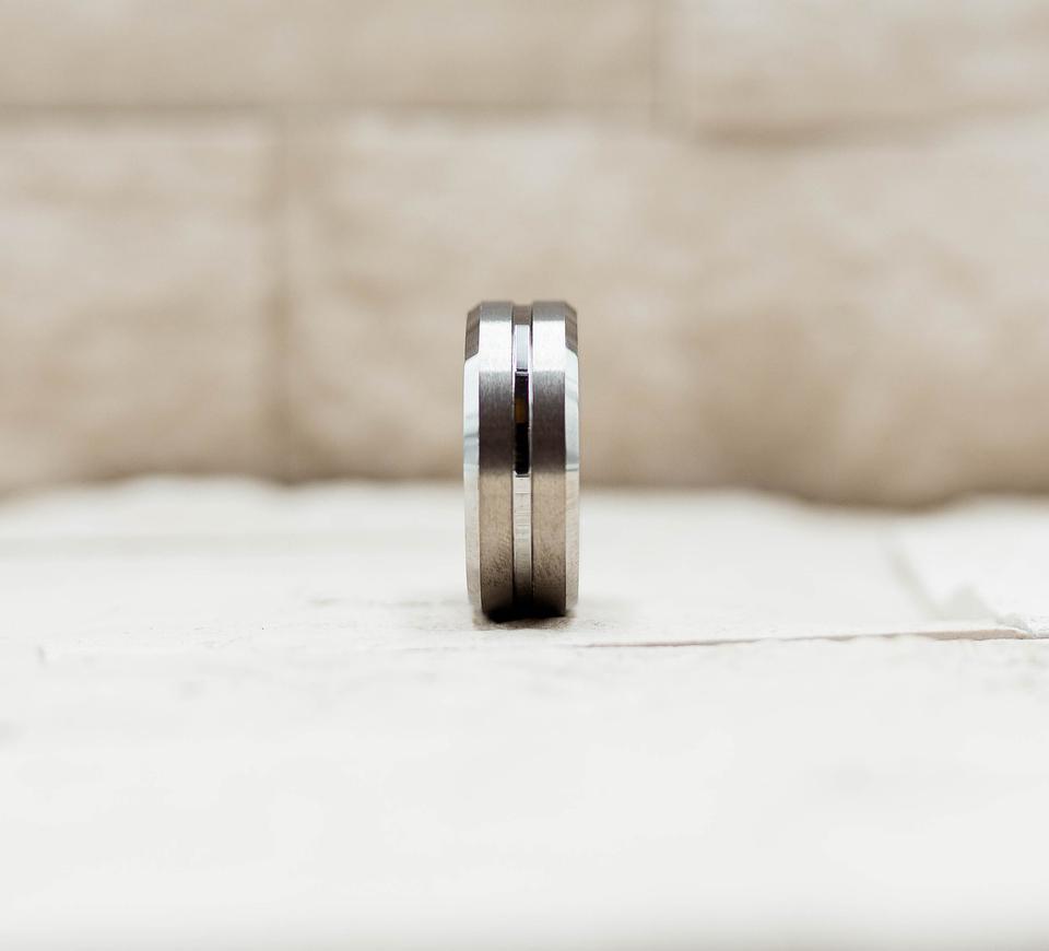 Double Brushed Silver Stripe Tungsten Ring