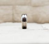 Double Brushed Silver Stripe Tungsten Ring