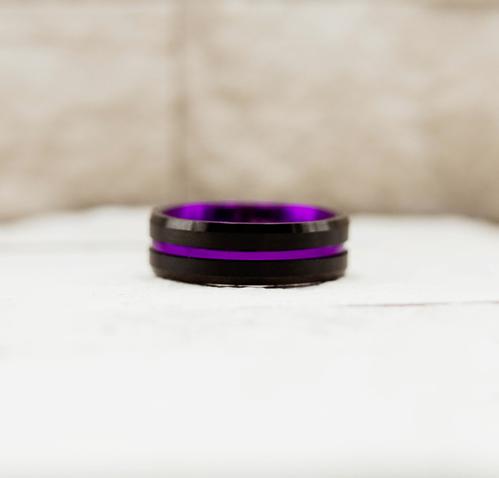 Thin Purple Groove Tungsten Carbide Ring
