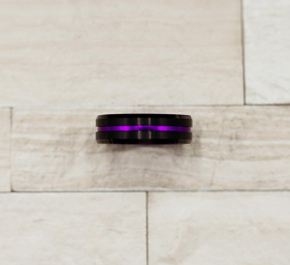 Thin Purple Groove Tungsten Carbide Ring