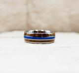 Hawaiian Koa Wood Blue Meteorite Inlay Ring
