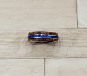 Hawaiian Koa Wood Blue Meteorite Inlay Ring