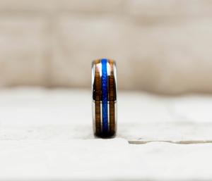 Hawaiian Koa Wood Blue Meteorite Inlay Ring