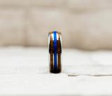 Hawaiian Koa Wood Blue Meteorite Inlay Ring