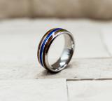 Hawaiian Koa Wood Blue Meteorite Inlay Ring