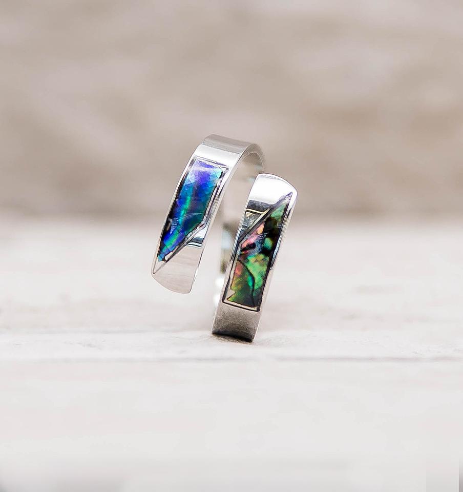 Silver Opal Abalone Slant Wrap Ring (One Size Fits All)