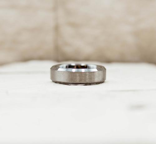 Round Brushed Silver Tungsten Ring