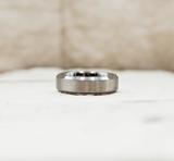 Round Brushed Silver Tungsten Ring