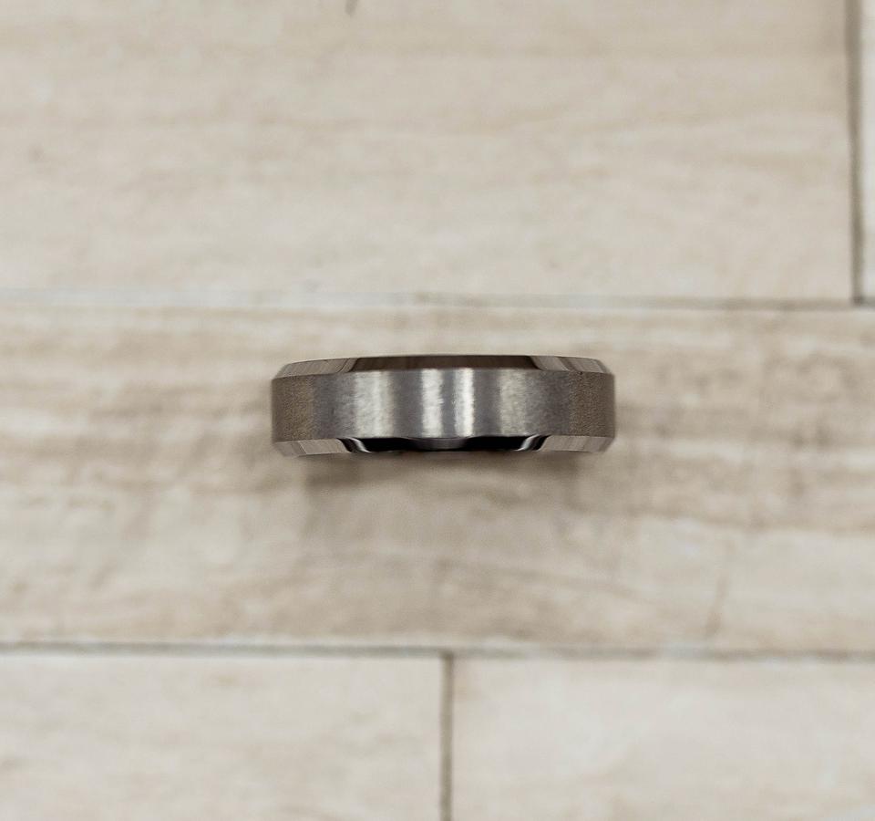 Round Brushed Silver Tungsten Ring