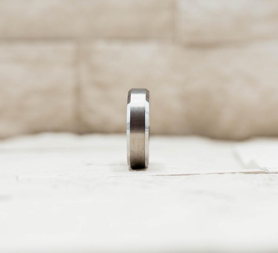 Round Brushed Silver Tungsten Ring