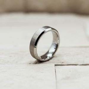 Round Brushed Silver Tungsten Ring