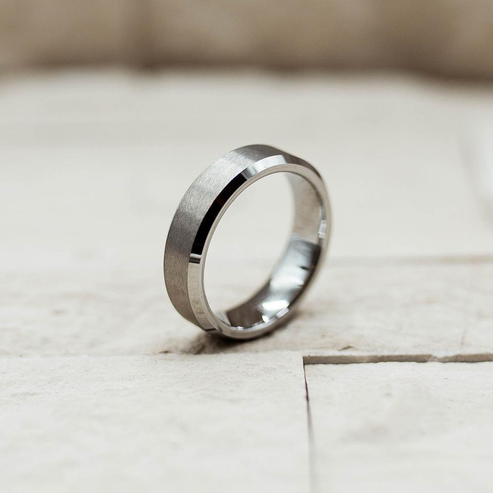 Round Brushed Silver Tungsten Ring