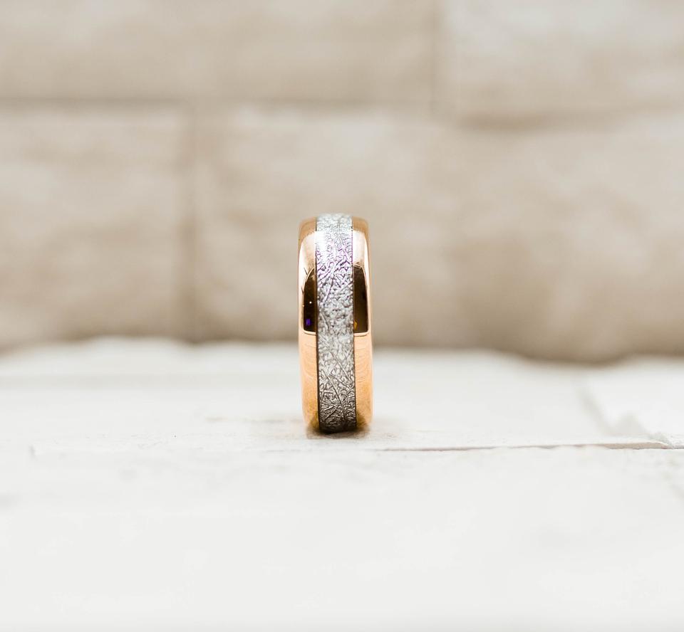 Rose Gold Meteorite Inlay Ring