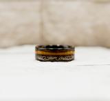 Tribal Black Tungsten Carbide Koa Wood Stripe Inlay Ring
