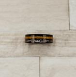 Tribal Black Tungsten Carbide Koa Wood Stripe Inlay Ring