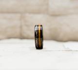 Tribal Black Tungsten Carbide Koa Wood Stripe Inlay Ring