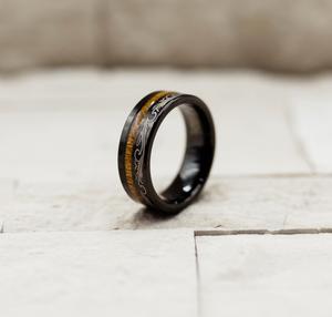 Tribal Black Tungsten Carbide Koa Wood Stripe Inlay Ring