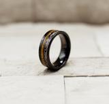 Tribal Black Tungsten Carbide Koa Wood Stripe Inlay Ring