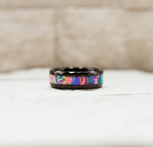 Faceted Abalone Shell Tungsten Ring