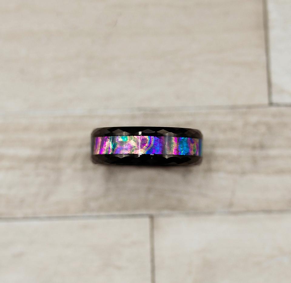 Faceted Abalone Shell Tungsten Ring