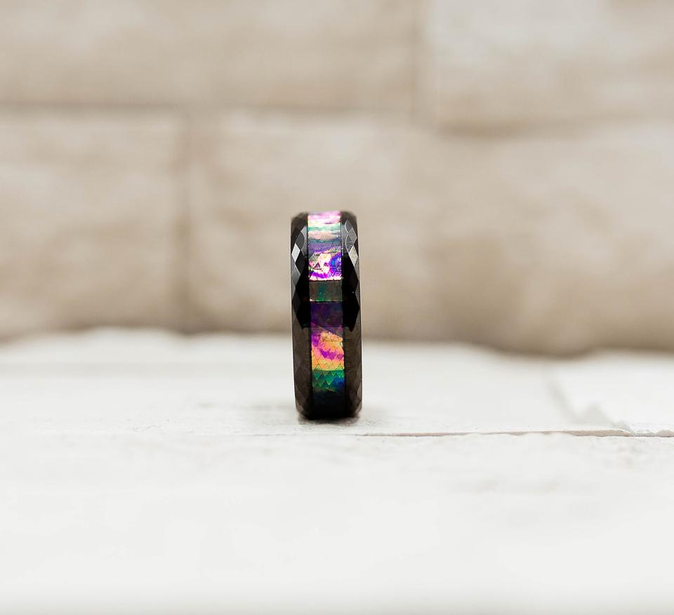 Faceted Abalone Shell Tungsten Ring