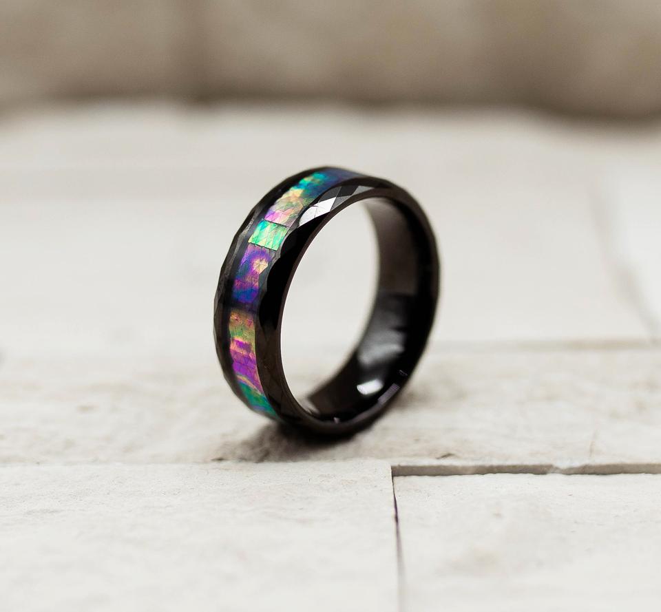 Faceted Abalone Shell Tungsten Ring