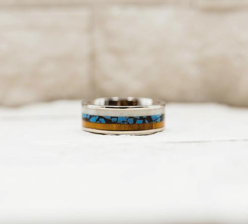 Hawaiian Koa Wood Marble Inlay Titanium Ring