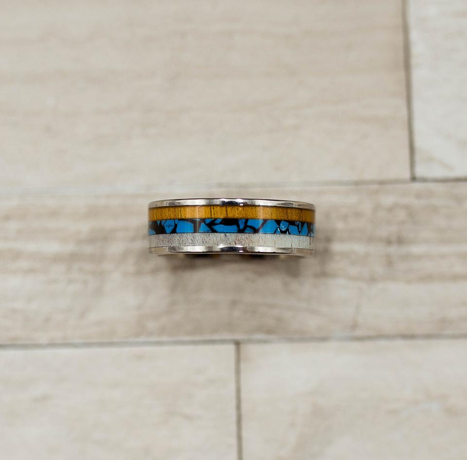 Hawaiian Koa Wood Marble Inlay Titanium Ring