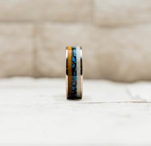 Hawaiian Koa Wood Marble Inlay Titanium Ring