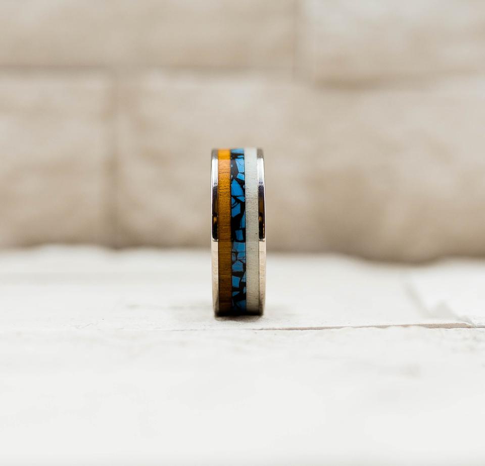 Hawaiian Koa Wood Marble Inlay Titanium Ring