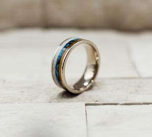 Hawaiian Koa Wood Marble Inlay Titanium Ring