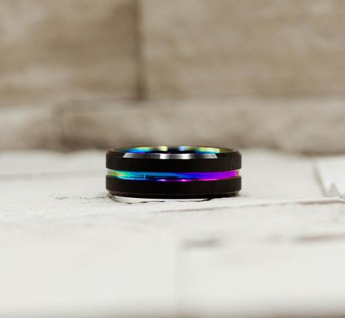 Rainbow Carbon Fiber Tungsten Ring