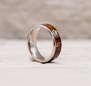 Titanium Dog Paw Print Opal and Koa Wood Ring