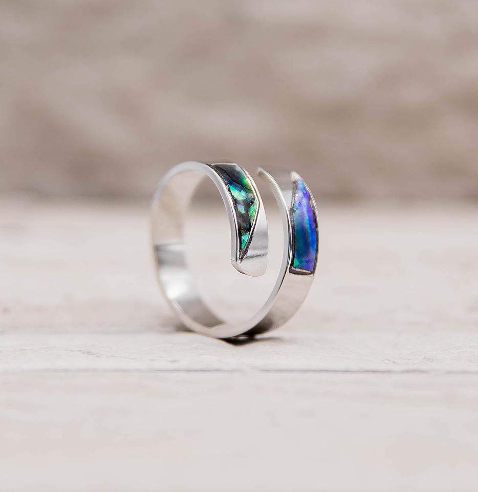 Silver Opal Abalone Slant Wrap Ring (One Size Fits All)