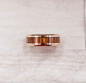Rose Gold Koa Wood Inlay Tungsten Carbide Ring