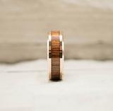 Rose Gold Koa Wood Inlay Tungsten Carbide Ring