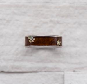 Titanium Dog Paw Print Opal and Koa Wood Ring