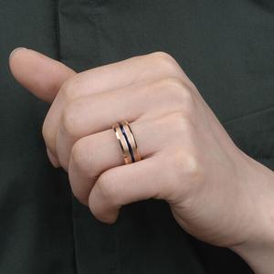 Rose Gold with Thin Blue Groove Tungsten Carbide Ring
