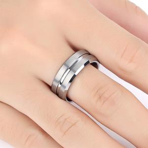 Double Brushed Silver Stripe Tungsten Ring