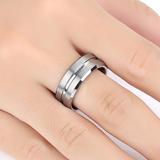 Double Brushed Silver Stripe Tungsten Ring