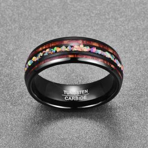 Unique Koa Wood and Opal Tungsten Ring
