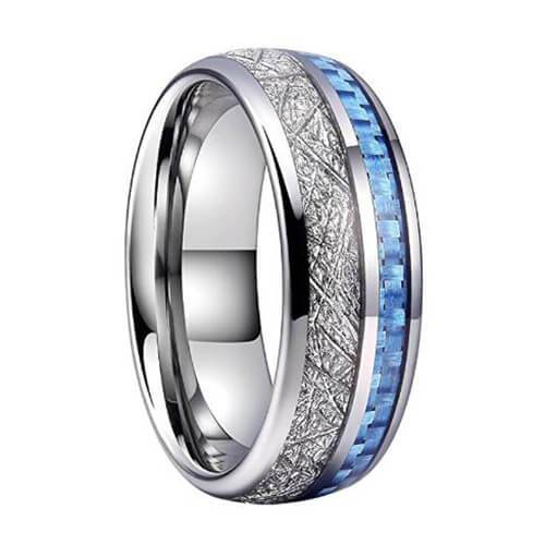 Blue Inlay Meteorite Ring