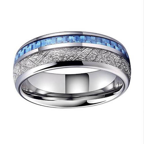 Blue Inlay Meteorite Ring