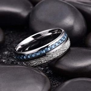 Blue Inlay Meteorite Ring