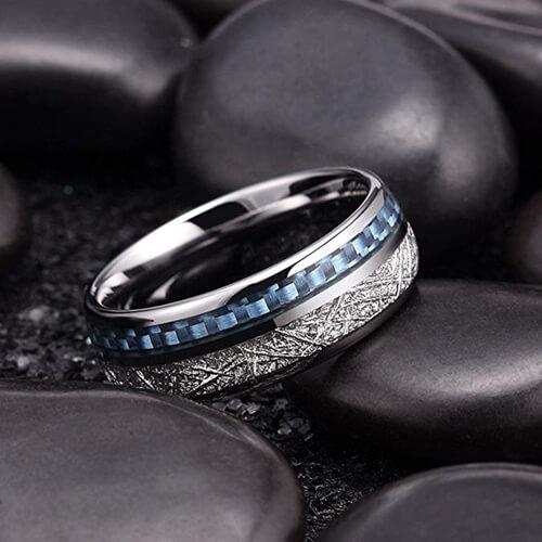 Blue Inlay Meteorite Ring