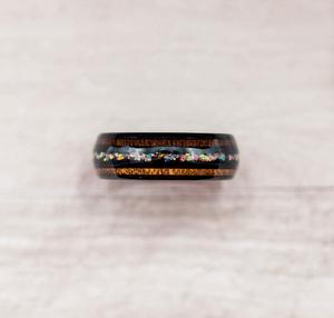 Unique Koa Wood and Opal Tungsten Ring