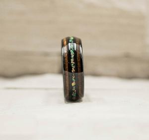 Unique Koa Wood and Opal Tungsten Ring